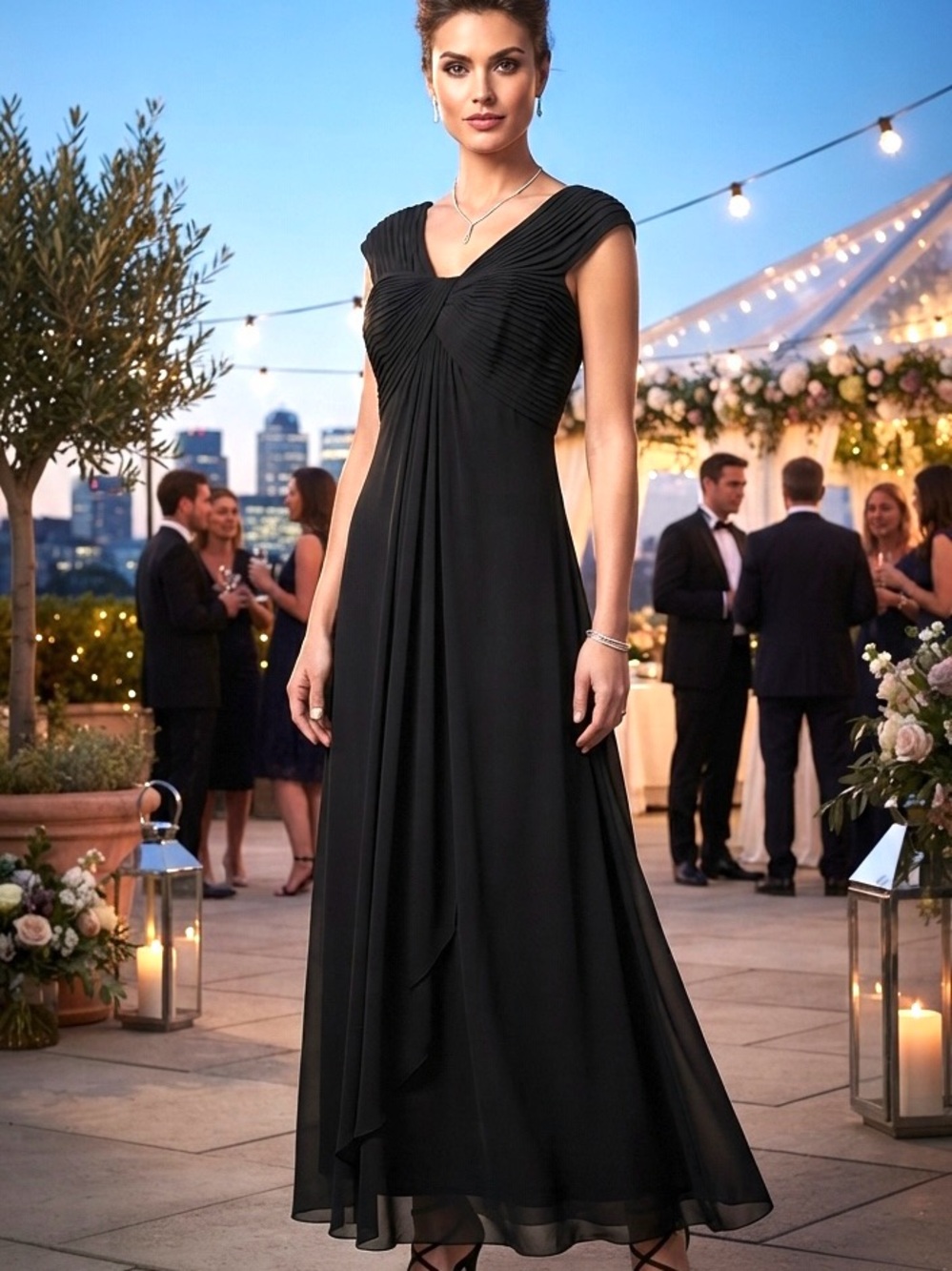 Tadashi Shoji black silk cocktail dress 10